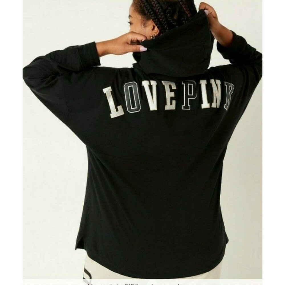 VS PINK Hooded Varsity tee shirt black shine L